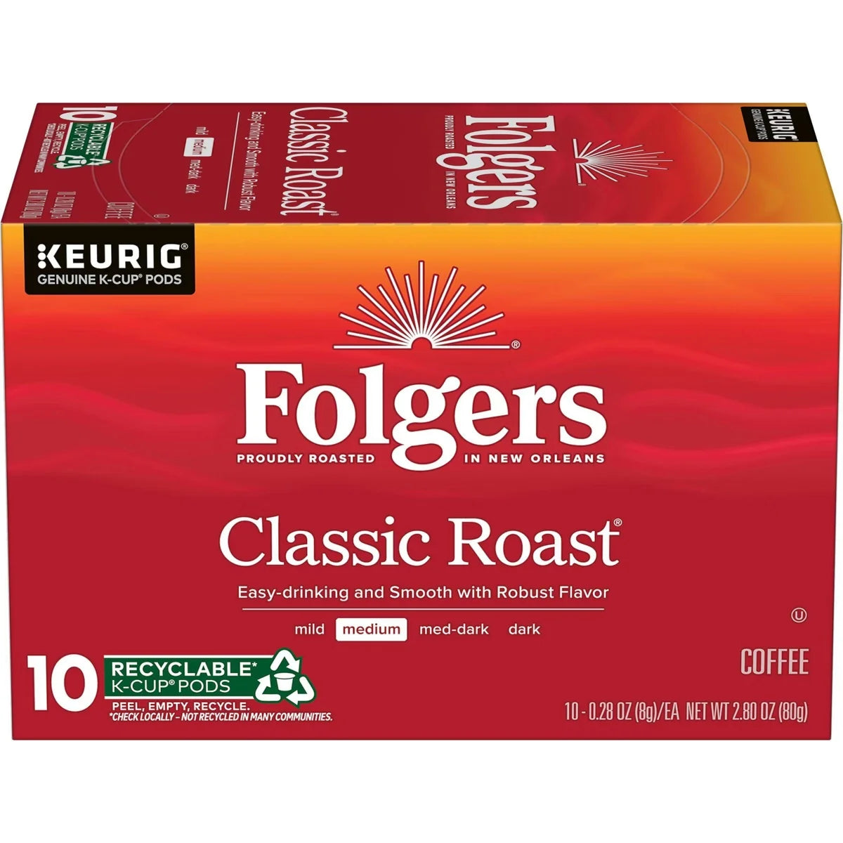 Folgers Classic Medium Roast Keurig K-Cup Coffee Pods - 10ct